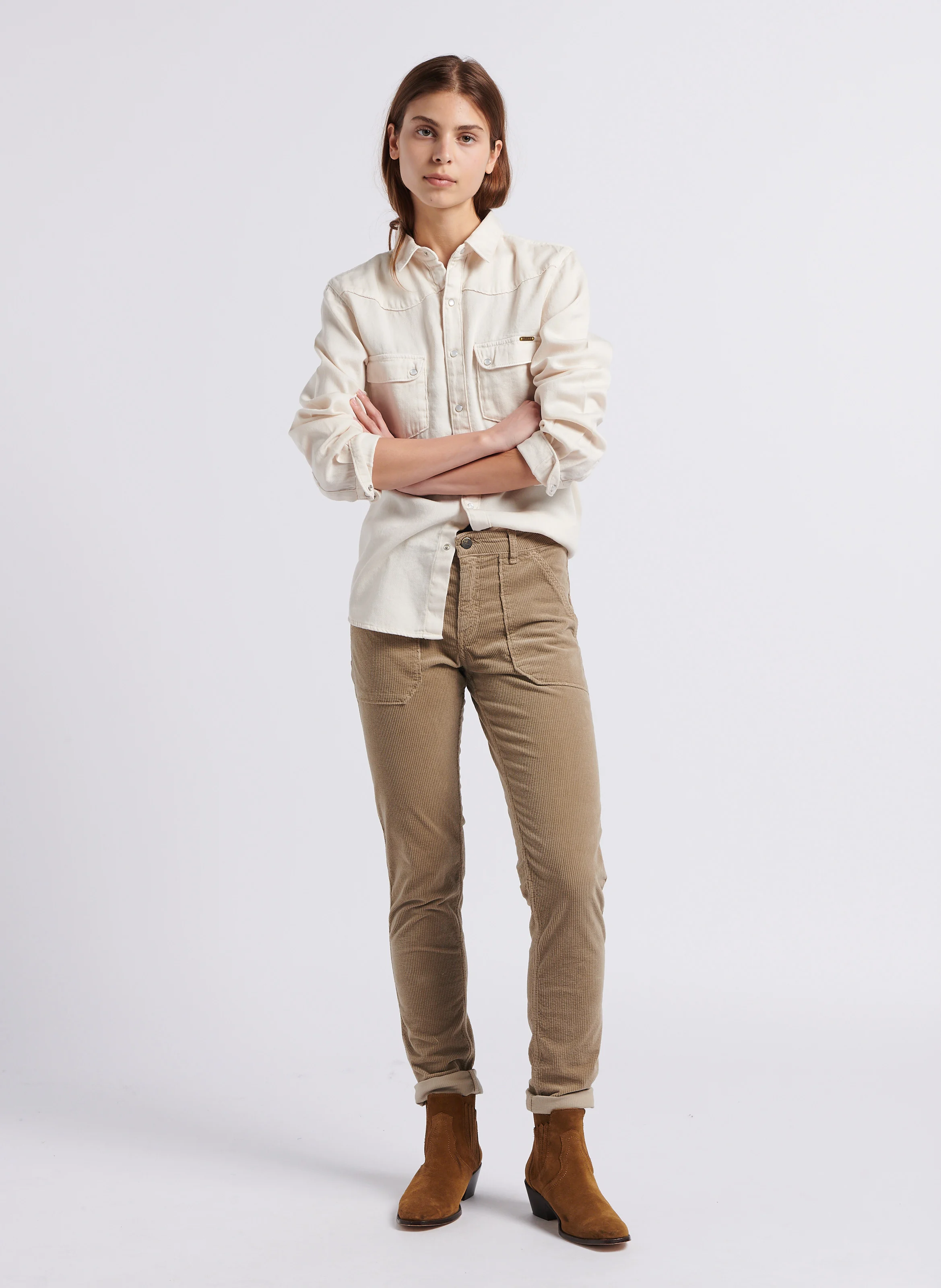 PIERCE - Pantalon slim en velours côtelé | Beige