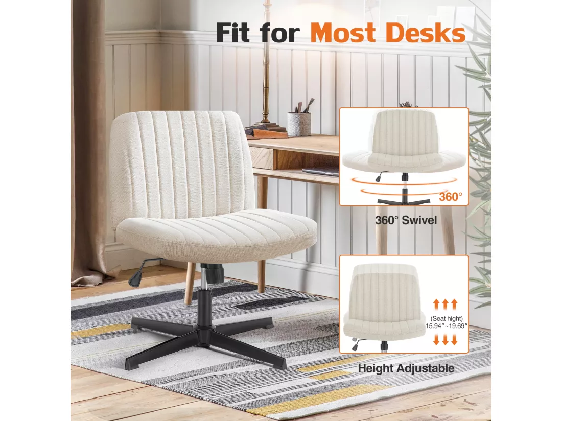 Chaise de bureau,Chaise à pieds croisés,Chaise de bureau sans bras et sans roulettes,tissu,Beige