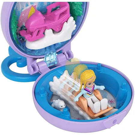 Mattel Polly Pocket Pollys Schneemobil-Schatulle, Minipuppe und Zubehör