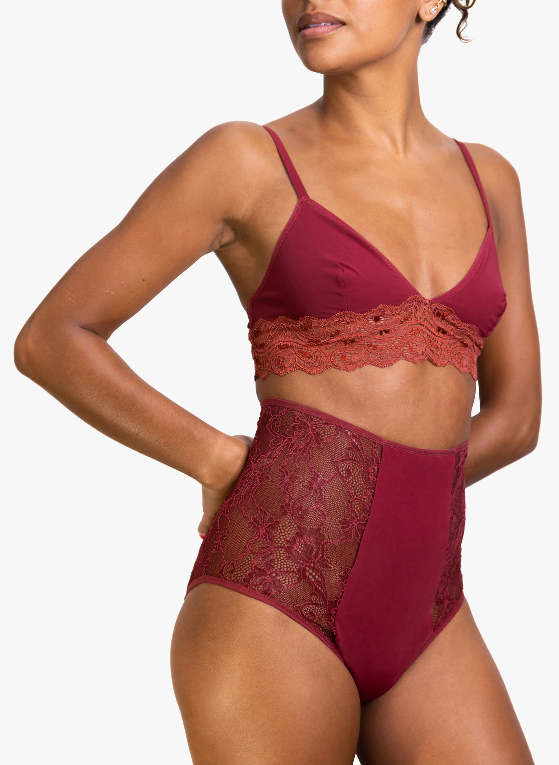 RHEA - Culotte menstruelle taille haute flux moyen en dentelles | Rouge