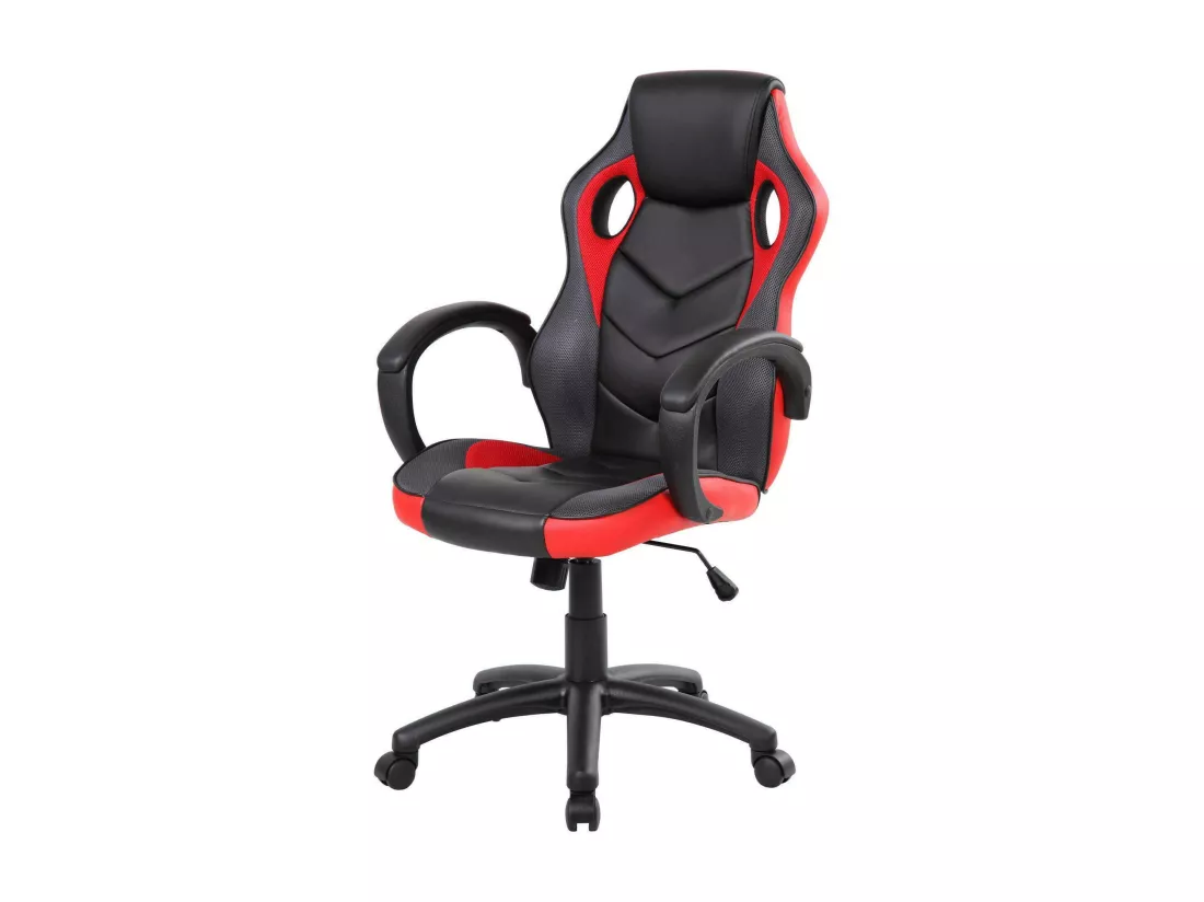 Chaise de jeu Caloundra, Fauteuil de jeu pour adultes, Chaise de bureau, 66x61h104/114 cm, Noir et Rouge