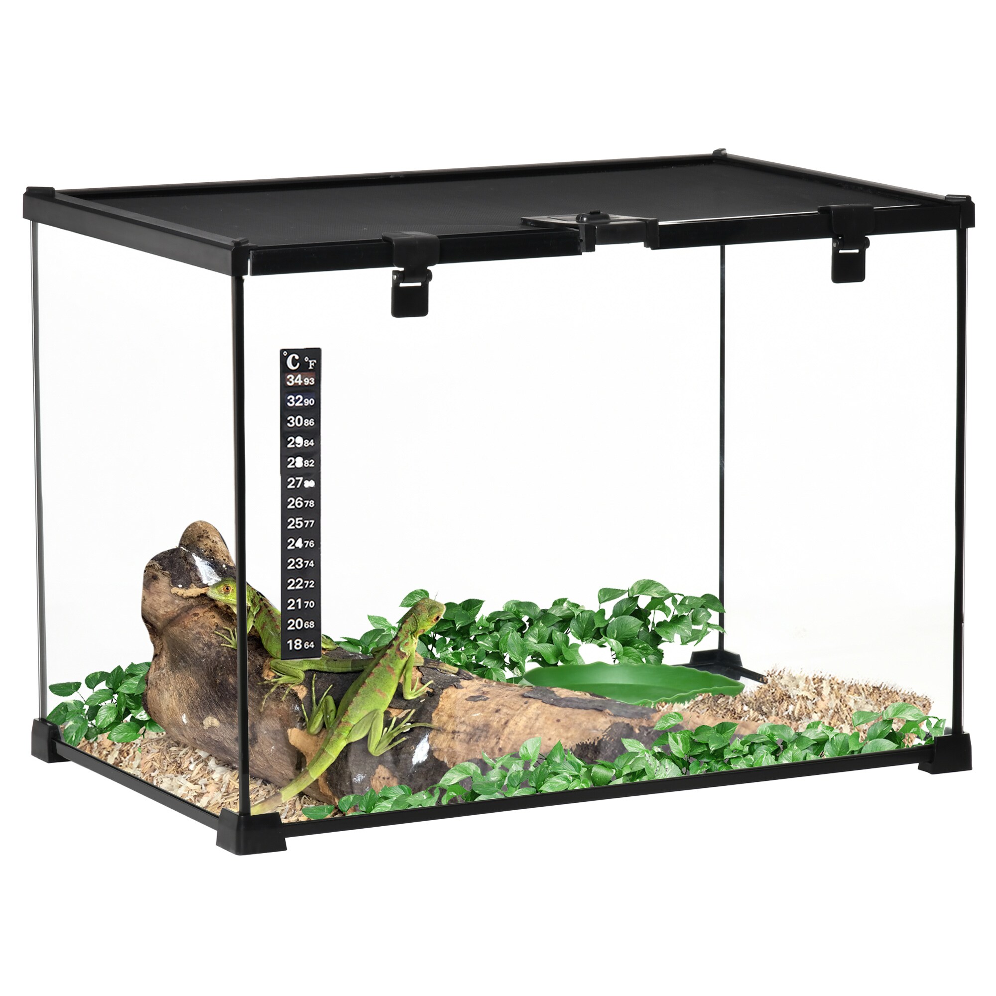 PawHut Terrarium mit Thermometer schwarz 50B x 30T x 35H cm