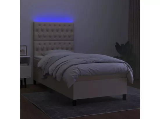 Sommier tapissier avec matelas et LED Crème 90x190 cm Tissu