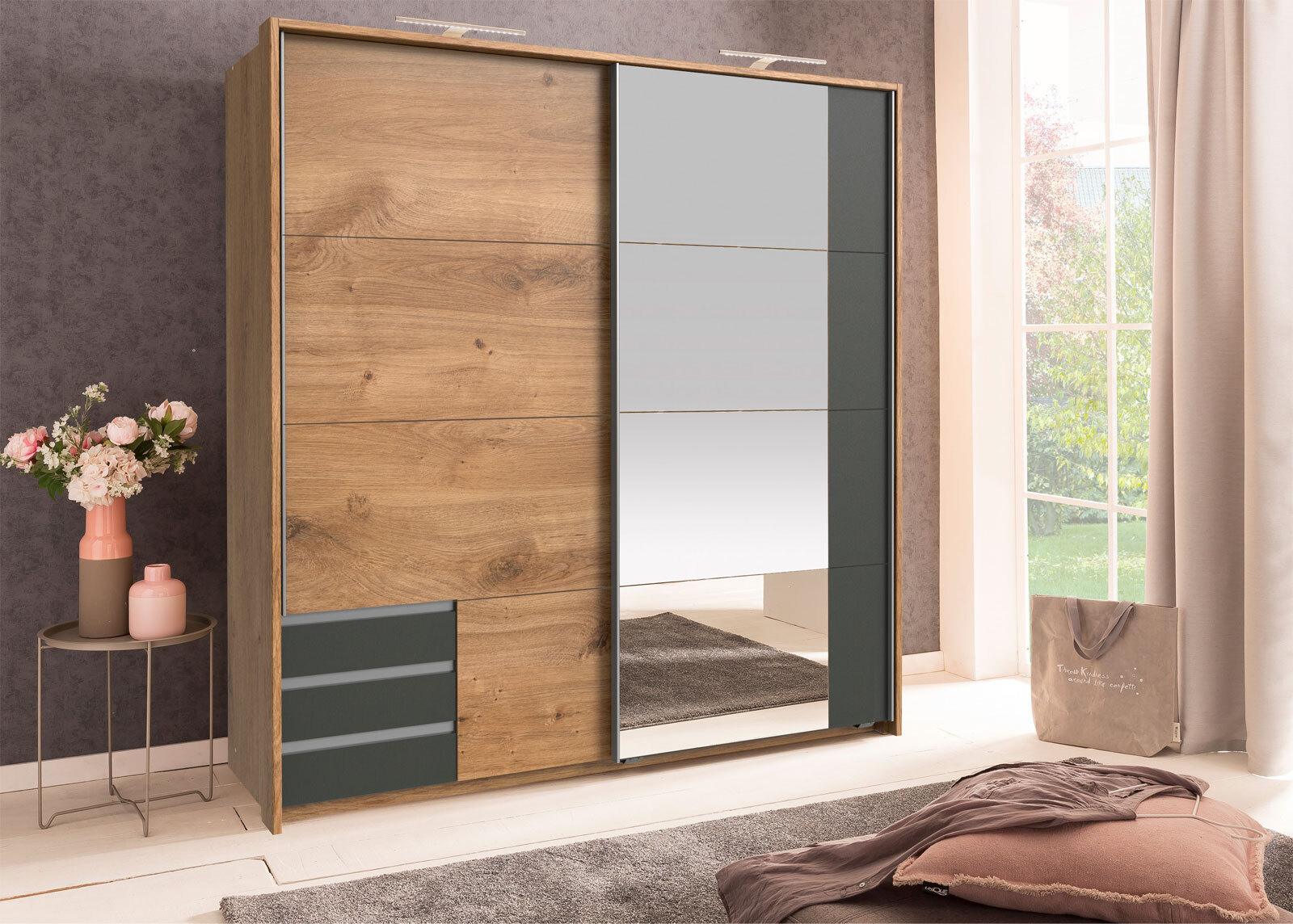 Schwebetürenschrank Emden Braun/Graphit