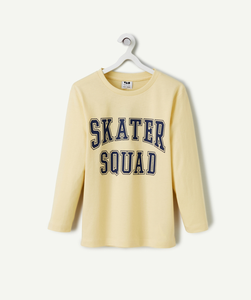 T-SHIRT MANCHES LONGUES GARÇON EN COTON BIO JAUNE AVEC MOTIF SKATER