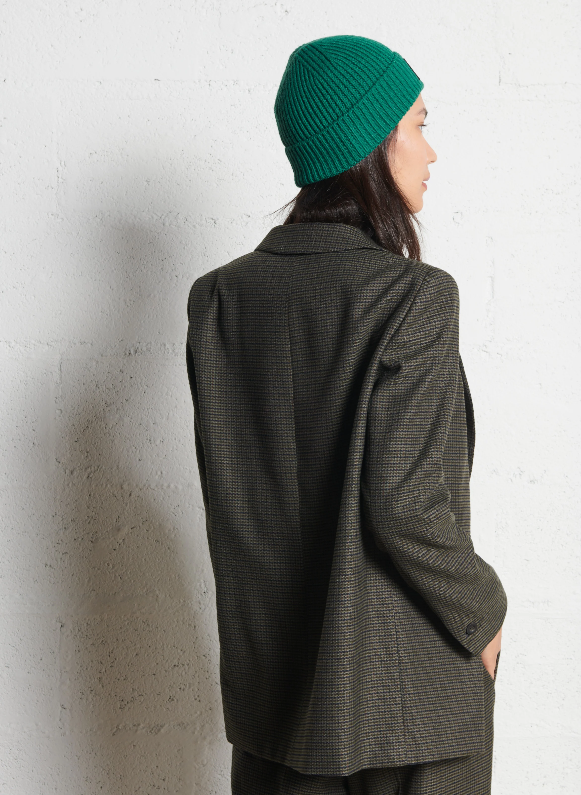 NELIA B SHERLOCK - Veste droite col tailleur motif pied-de-poule | Vert