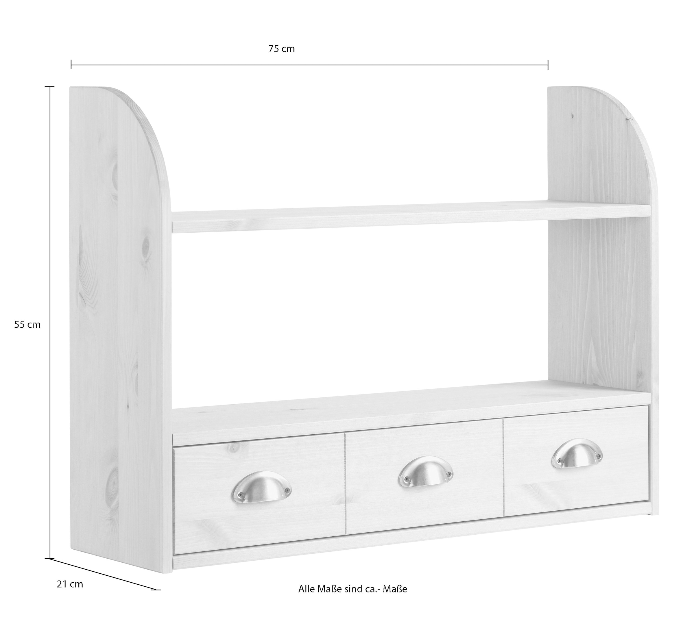 Home affaire Hängeregal »Oslo« 75 cm breit, aus massiver Kiefer, 1 breite Schublade, Metallgriffe