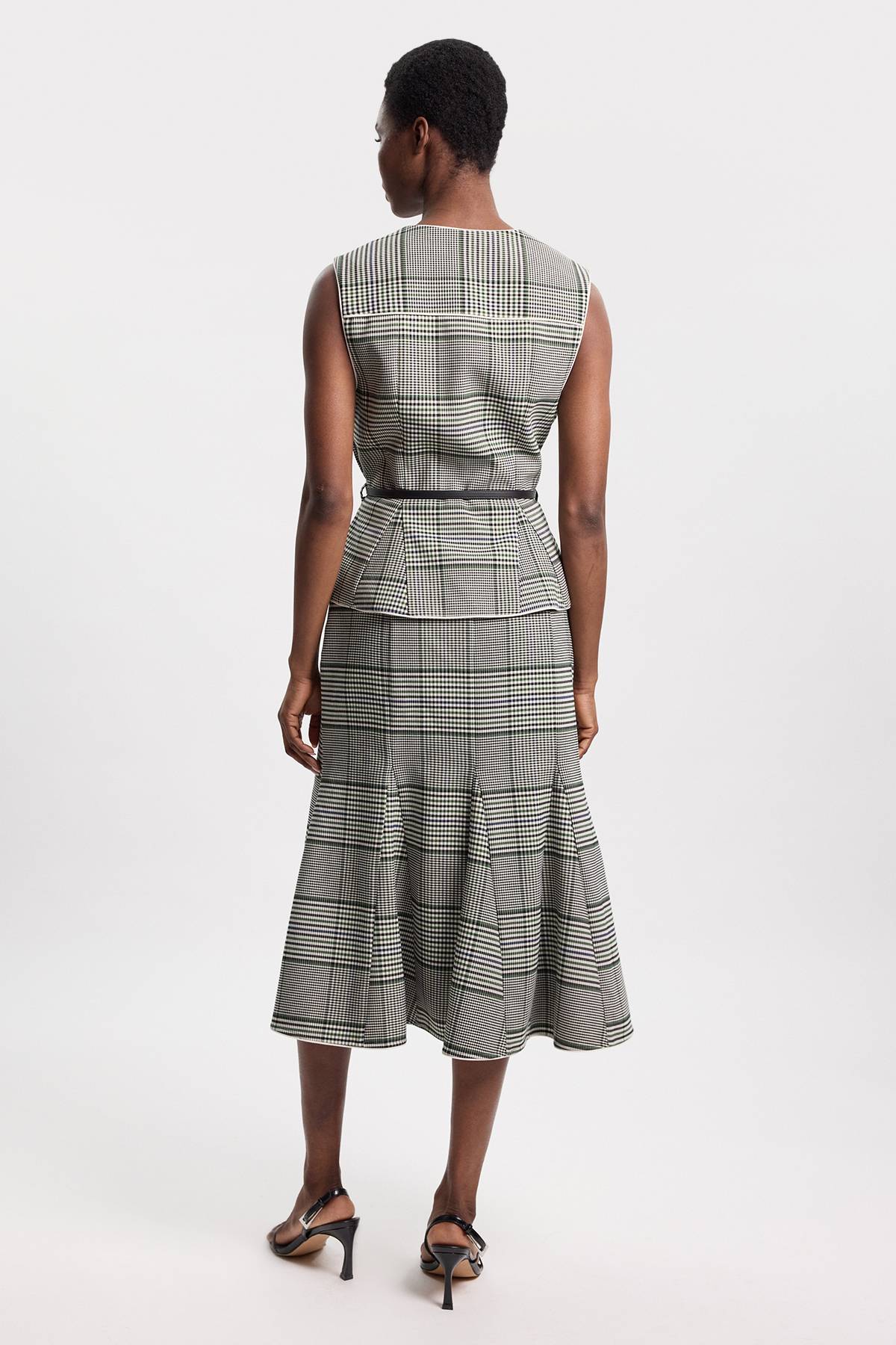 KarenMillen Jupe Midi Ajustée À Carreaux Avec Godets Petite