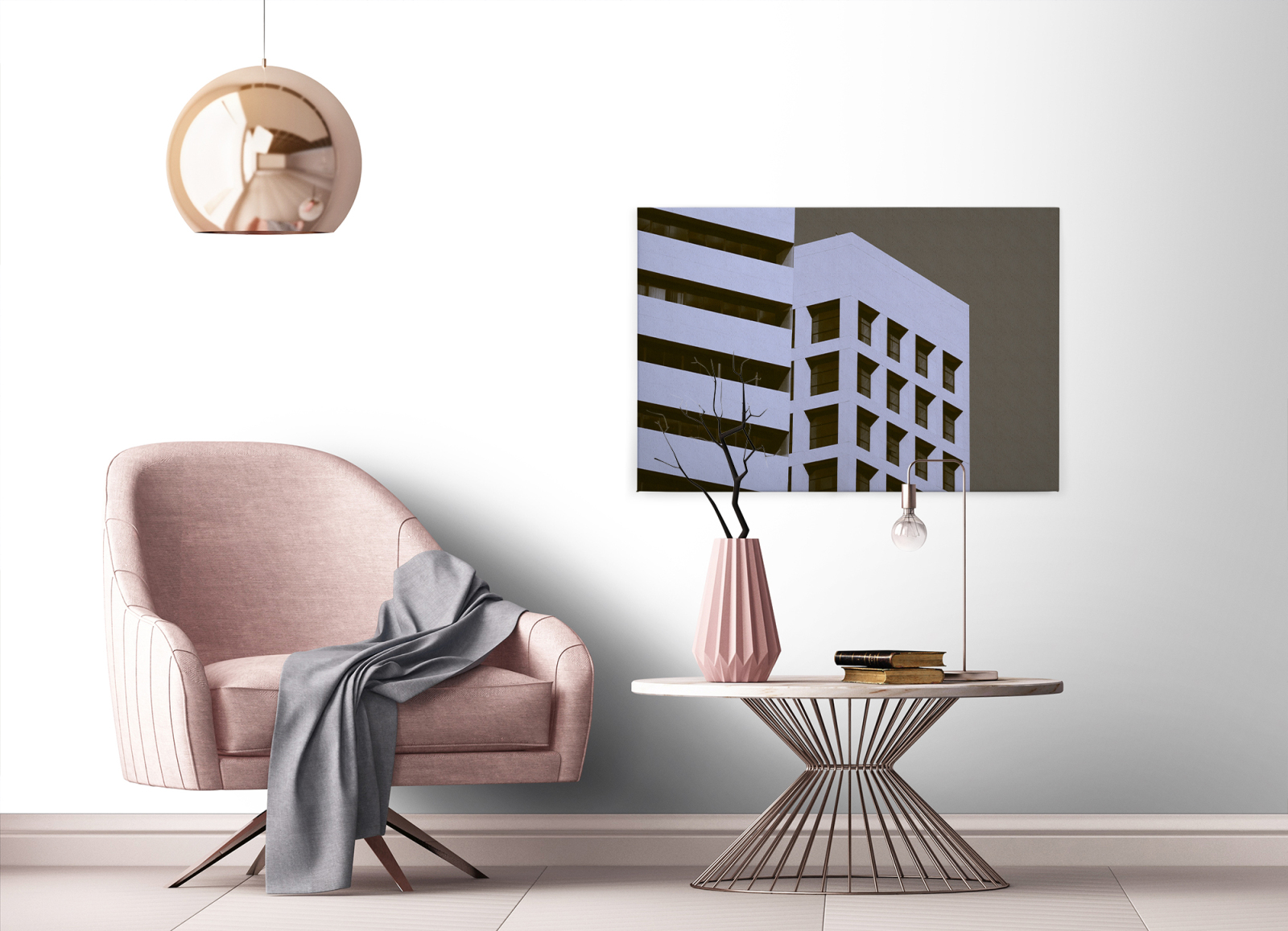 Leinwandbild HOCHHAUS - lila-grau - 90x60 cm