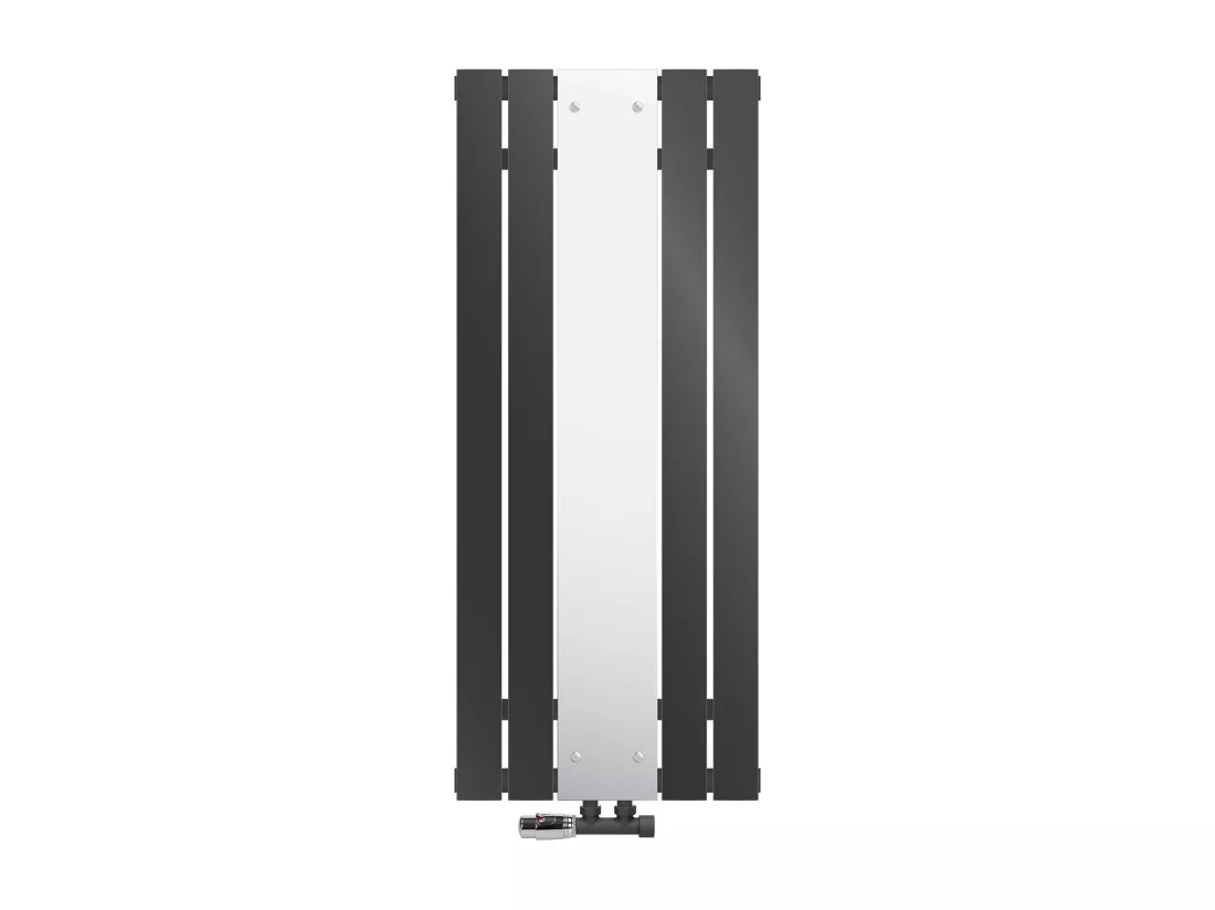 Radiateur plat vertical anthracite 45x120cm + miroir et kit raccordement d'angle