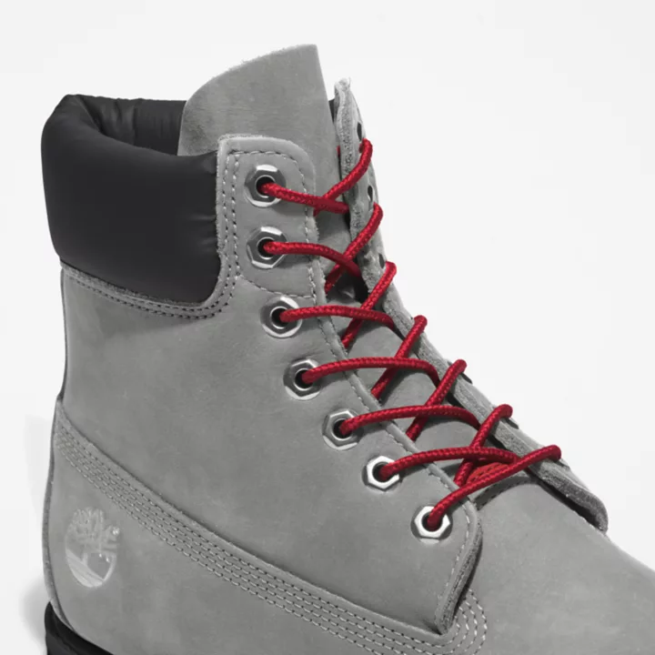 Bota Timberland Premium Masculina de 6 polegadas em Cinza/Vermelho
