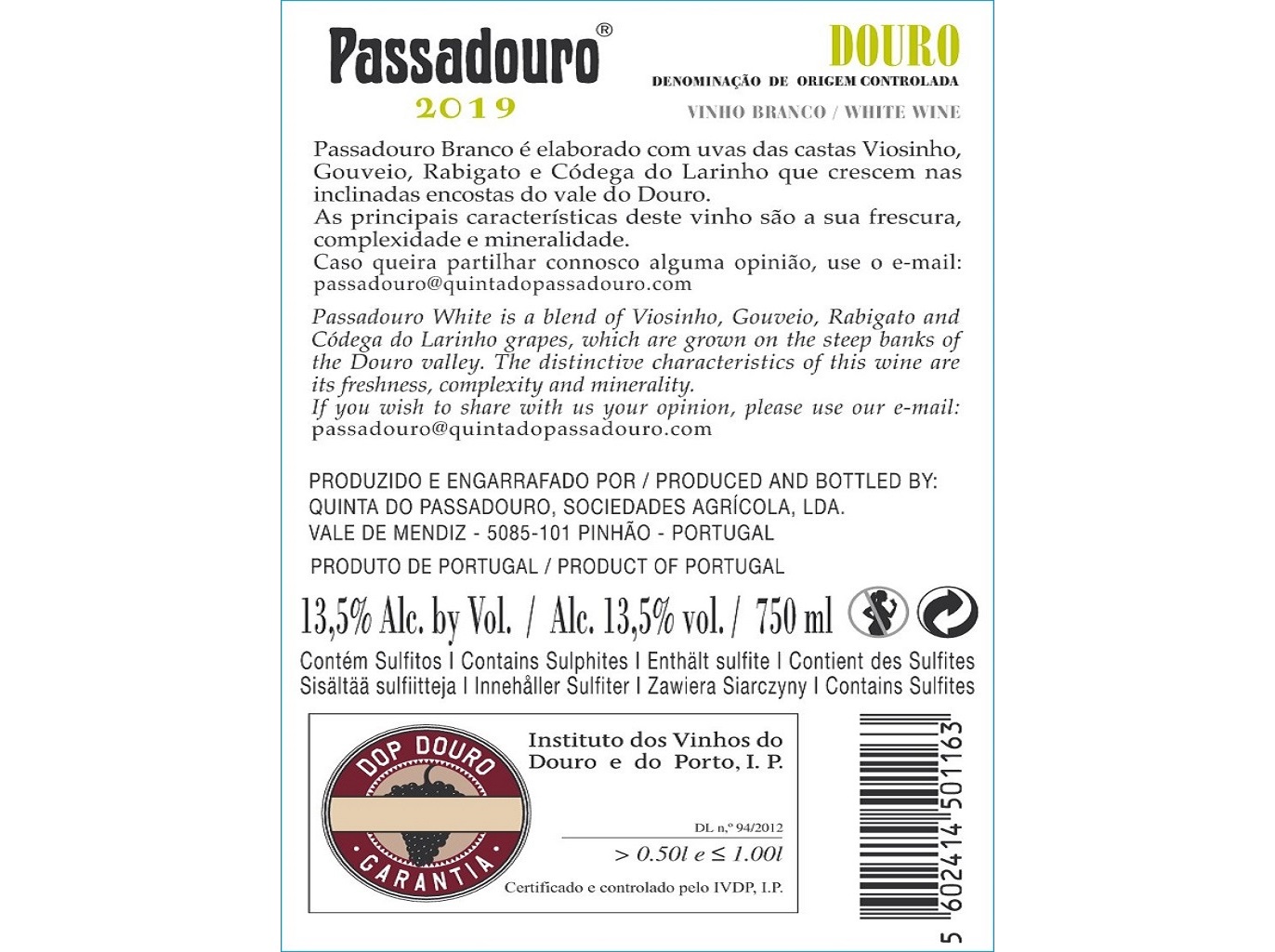 VINHO BRANCO PASSADOURO DOURO 0.75L