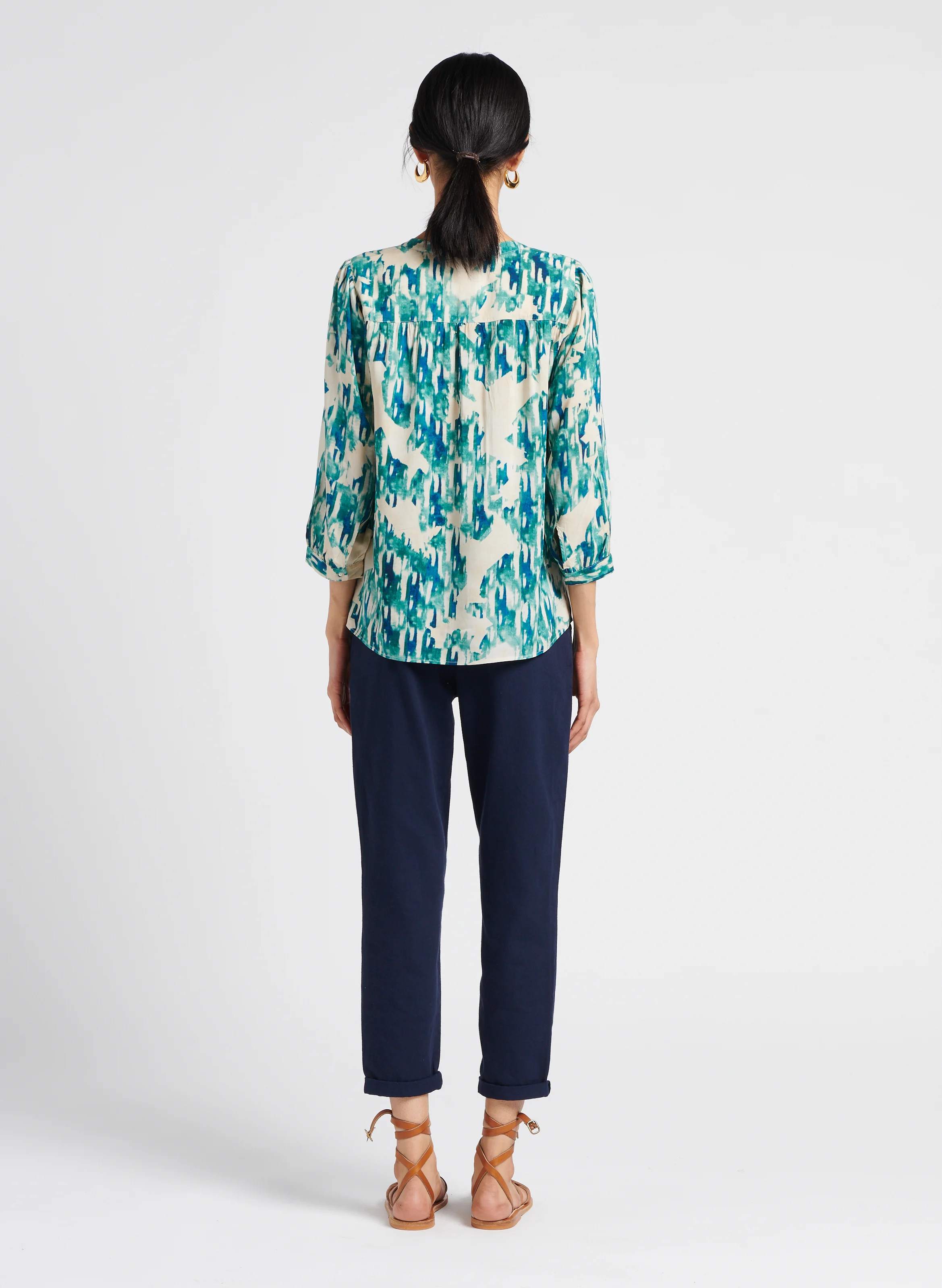 SABIL - Pantalon chino 7/8ème en coton| Bleu