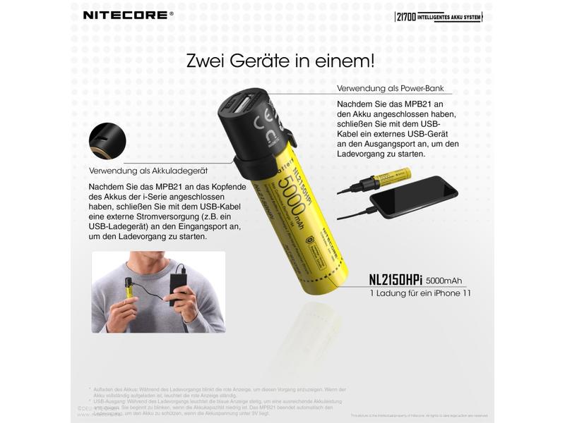 Nitecore Campinglampe NL2150HPi Akku-Set 3 -in-1 Taschenlampe