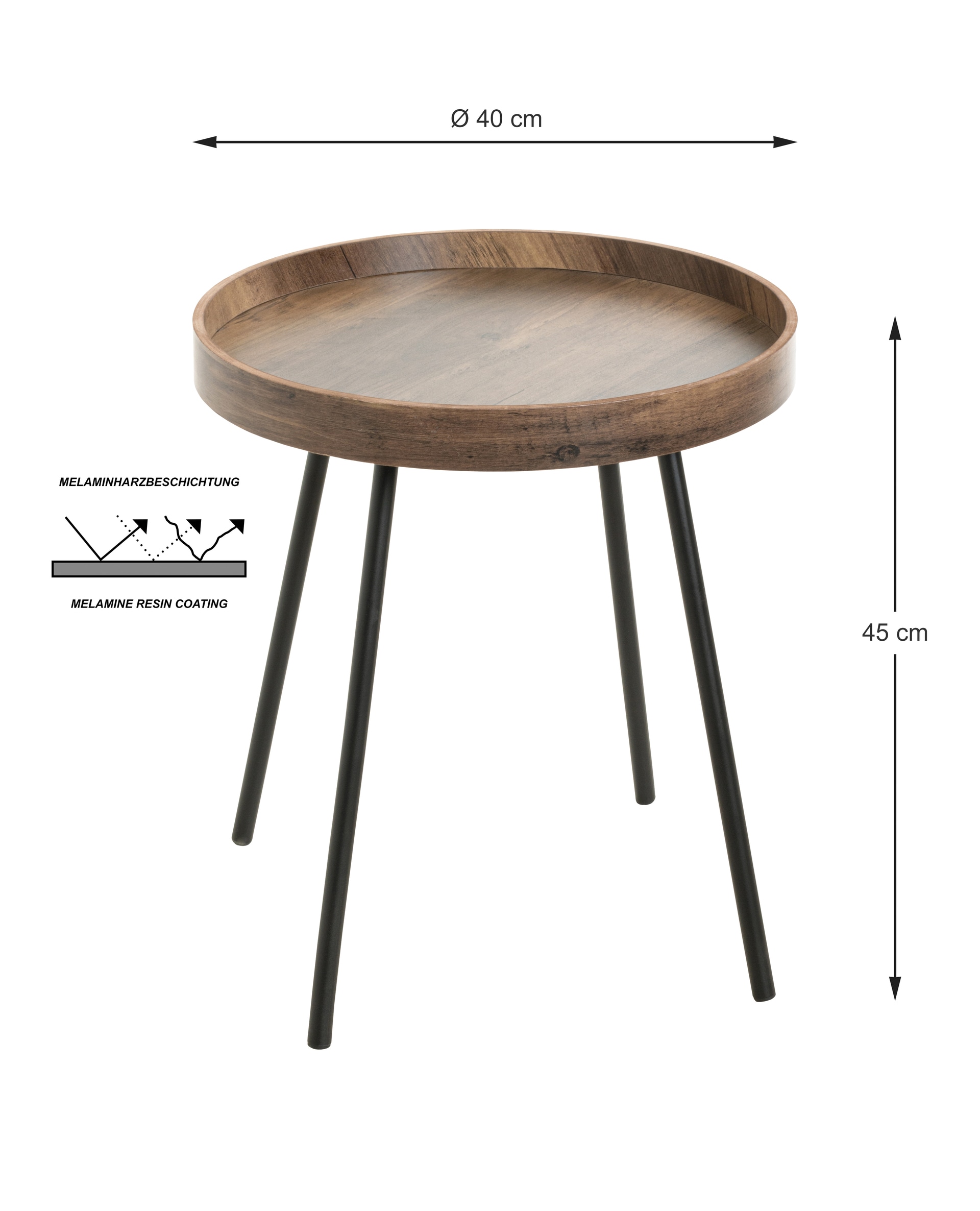 Beistelltisch Ø 40 cm dunkelbraun/schwarz