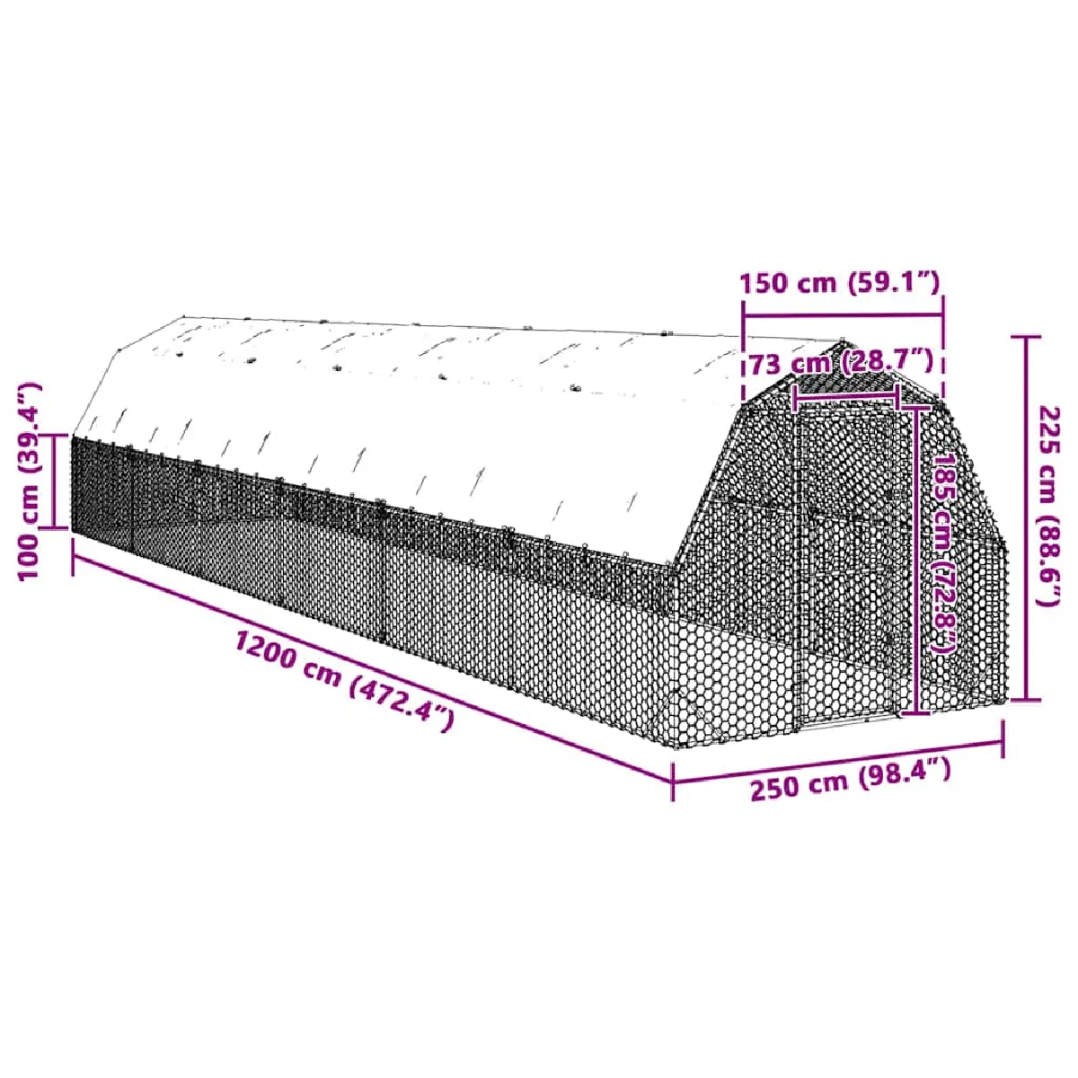 Vidaxl Poulailler avec toit en acier galvanisé 2,5x12x2,25 m