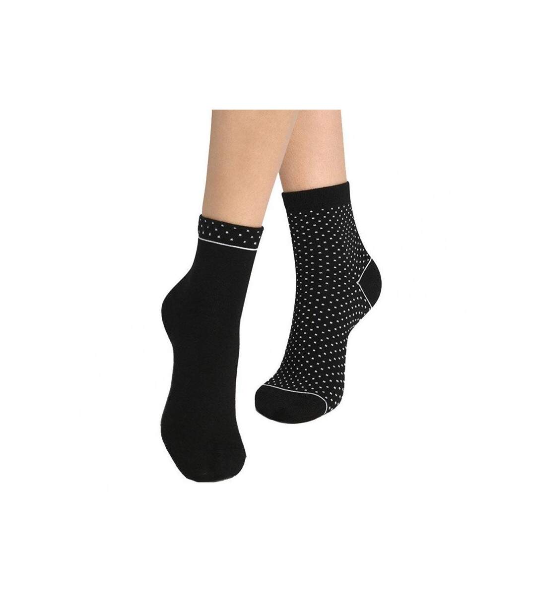DIM Lot de 2 paires de Socquettes Femme Coton Bio GREEN Noir Pois