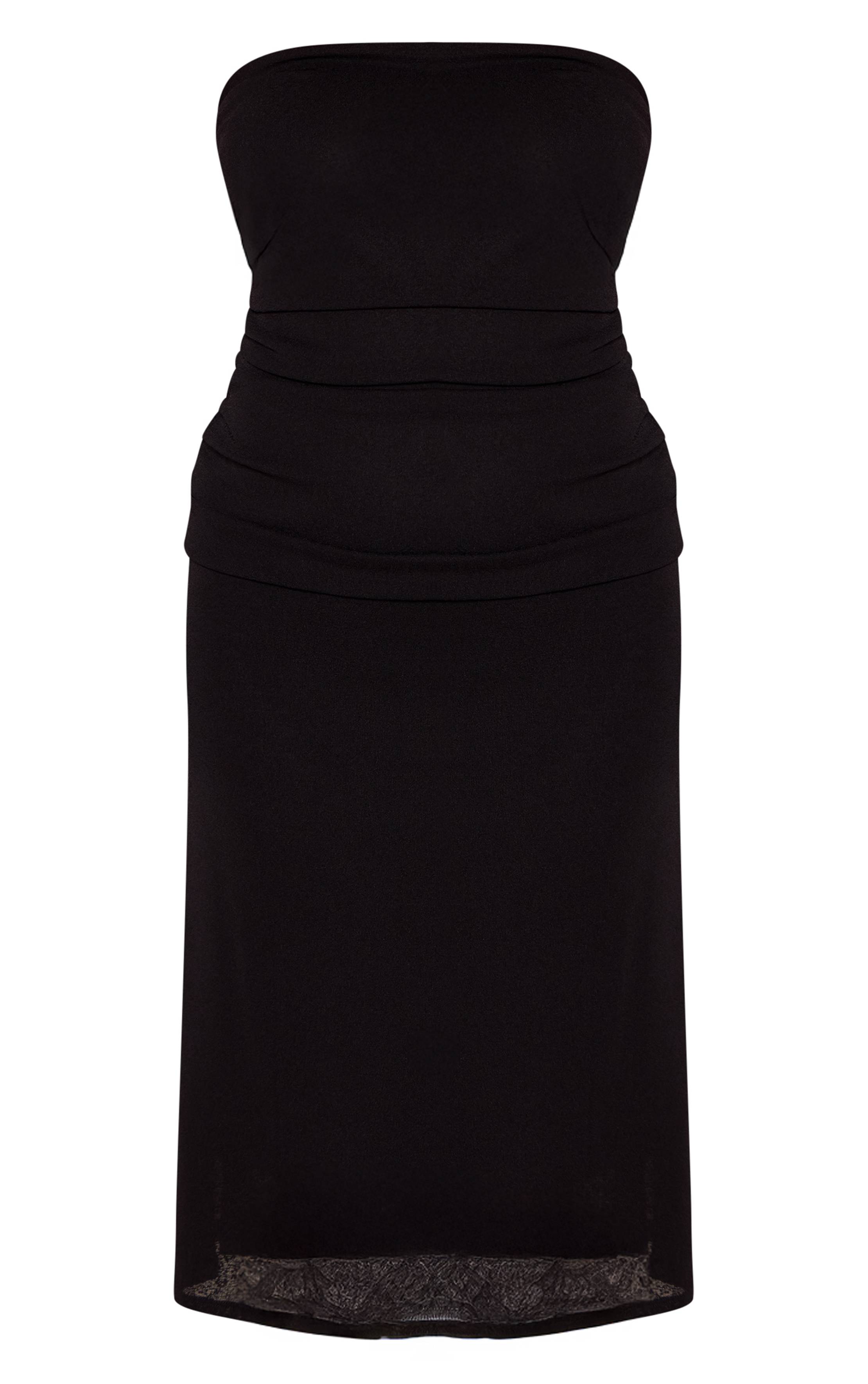 Noir Robe Midi Grande Taille À Bandeau En Tissu Gaufré Avec Détails Froncés