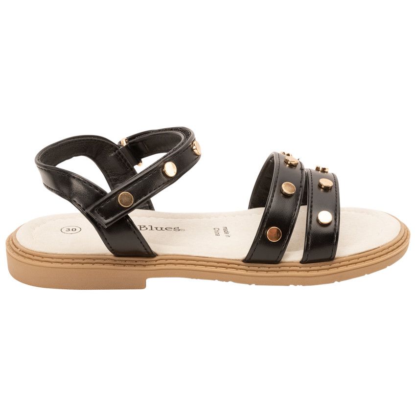 Sandales velcro effet cuir à rivets dorés pour fille - Noir