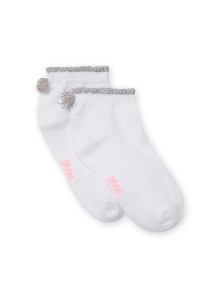 Socquettes blanches à pompons gris enfant fille