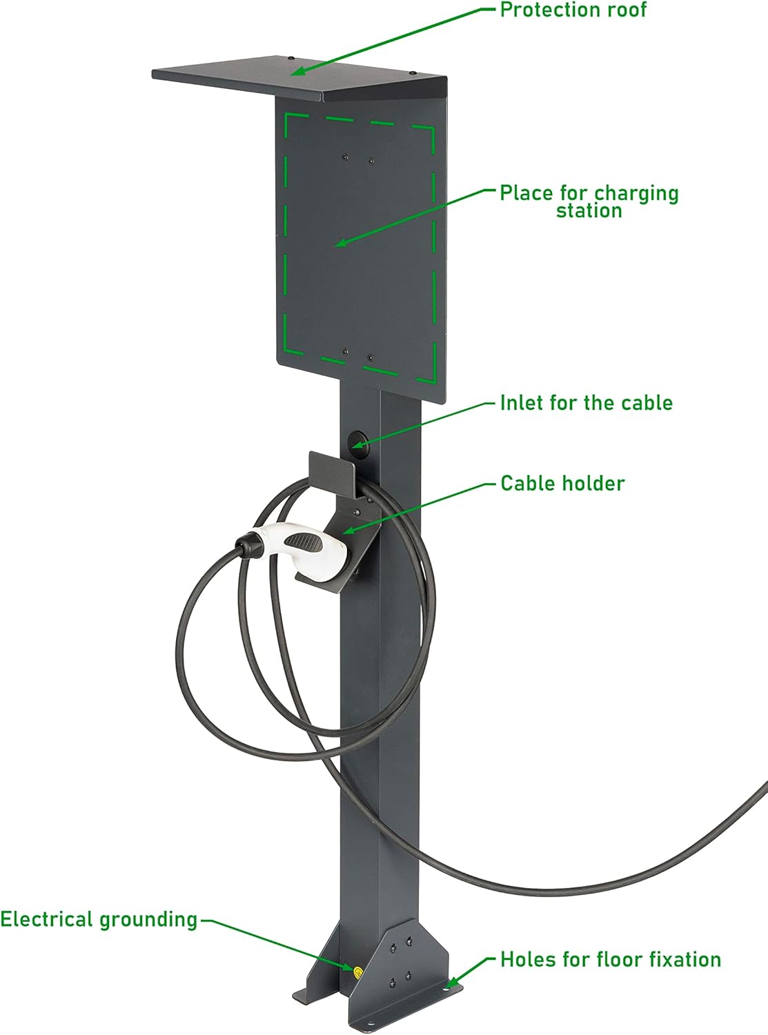 Universeller Hochwertiger Wallbox-Standfuß aus Aluminum mit Dach und EV kabelhalter (Aluminum, Anthrazit, Dach)