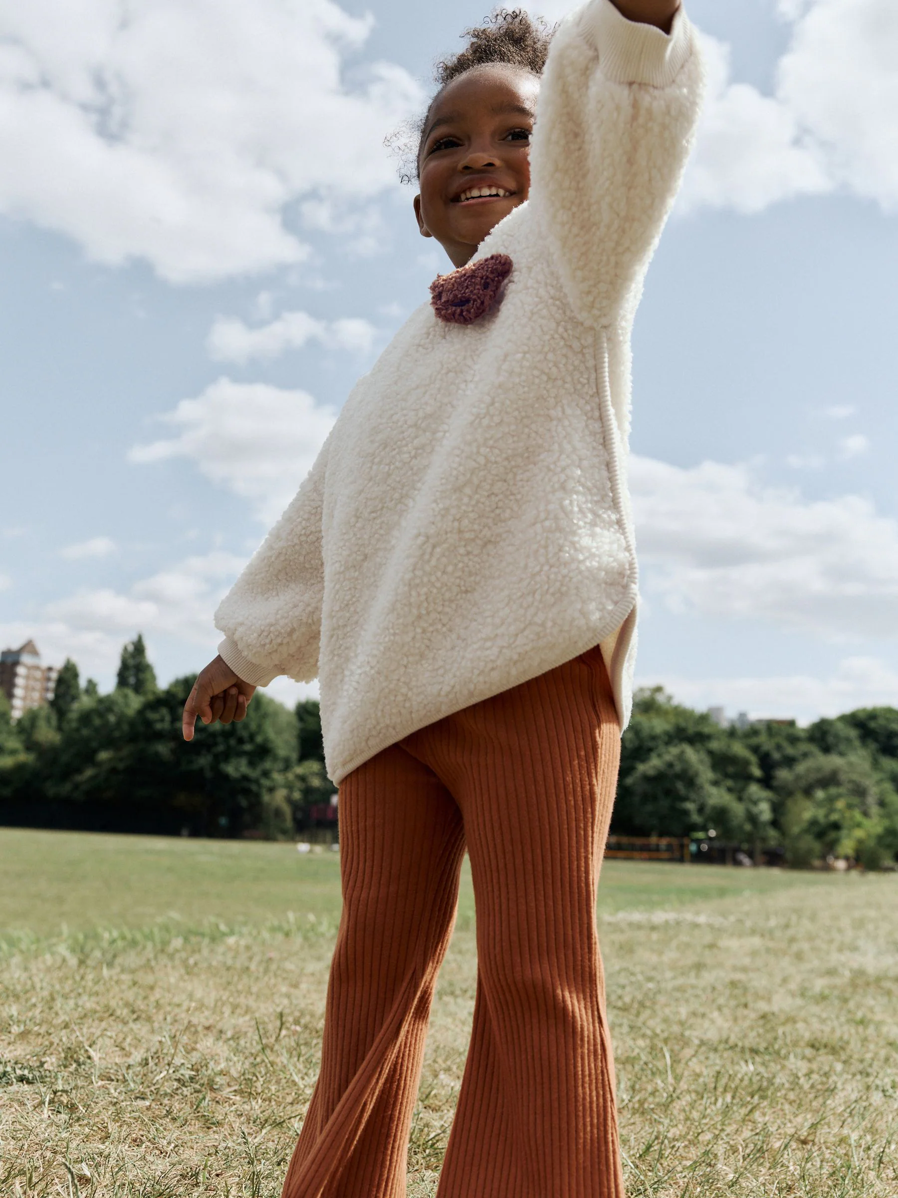 Cream Teddy - Set van sweatshirt van borg en uitlopende legging (3mnd-7jr)