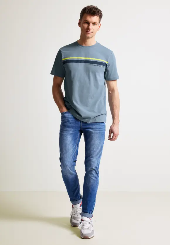 T-Shirt mit Streifenprint - steel blue