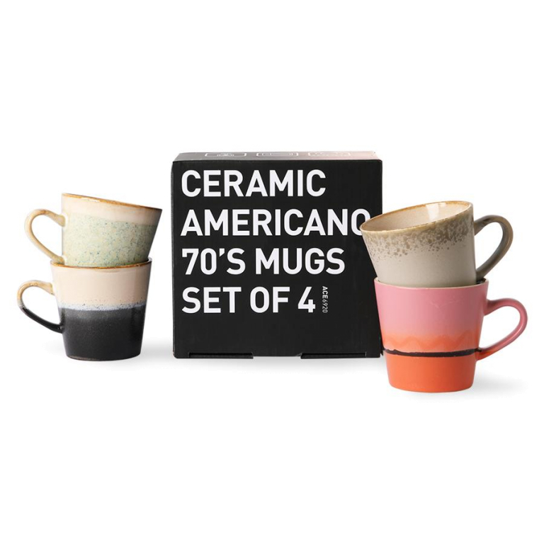 HKliving 70's Ceramic americano mok set van 4 pegasus