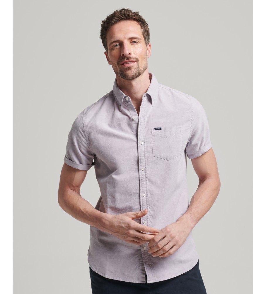 Camisa Oxford de manga curta rosa claro da Superdry