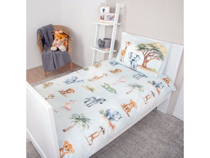 Herding Kinder Bettwäschegarnitur Safari, 40/60 100/135 cm Bettwäsche-Set für Kinder aus 100% Baumwolle