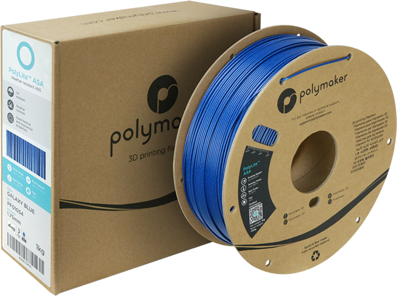 Polymaker  PolyLite ASA Galaxy Blue, 1,75 mm / 1000 g    Die Alternative zu ABS Filament
