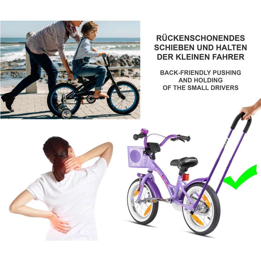 PROMETHEUS BICYCLES® Schiebestange für Kinderfahrrad, violett