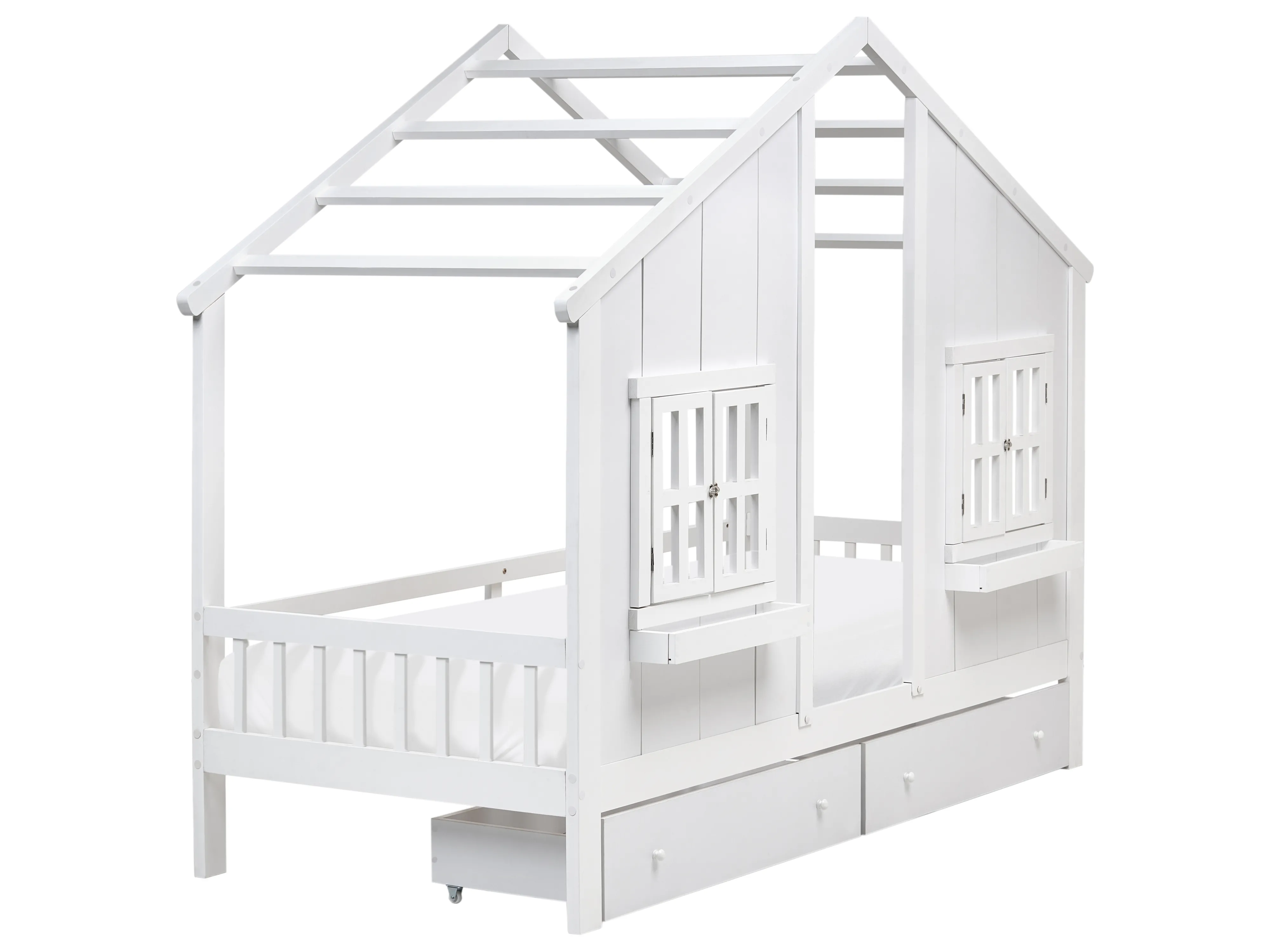 Kinderbed met laden Huis Dennenhout TRAPPES 90 x 200 cm Wit
