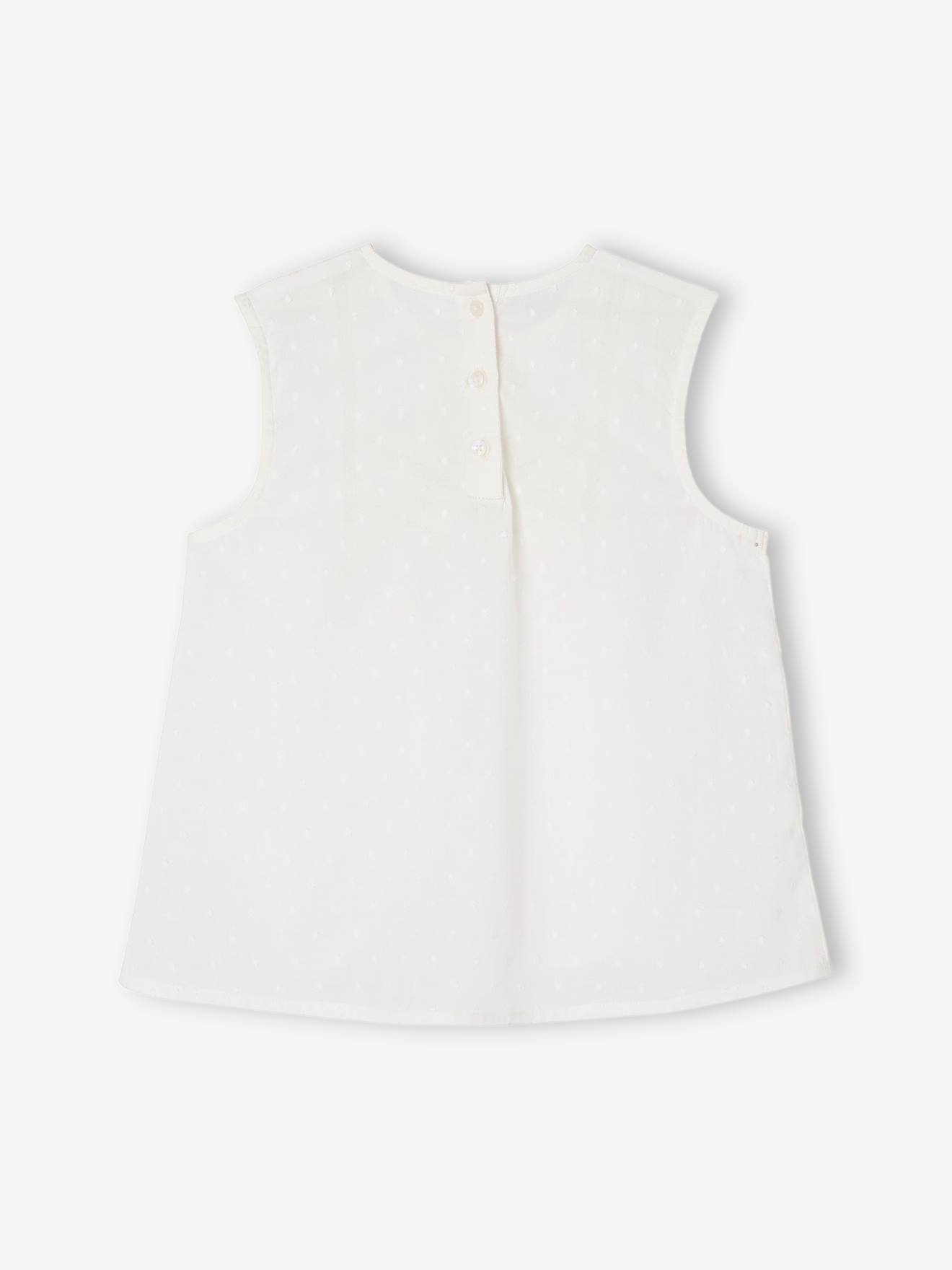 Blusa sem mangas com detalhes de fantasia para meninas, cor off-white