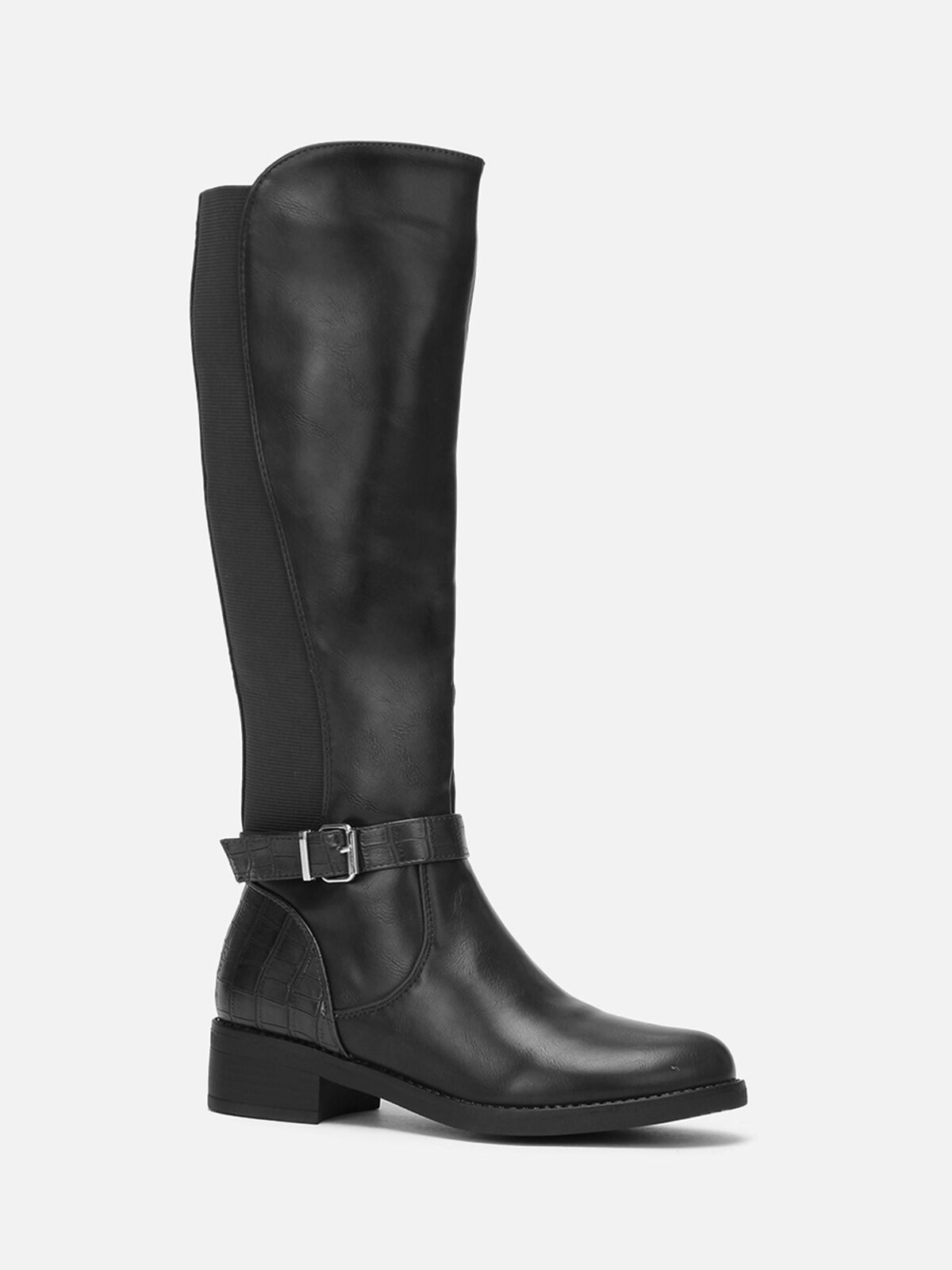 Bottes cavalière en simili effet croco- Noir