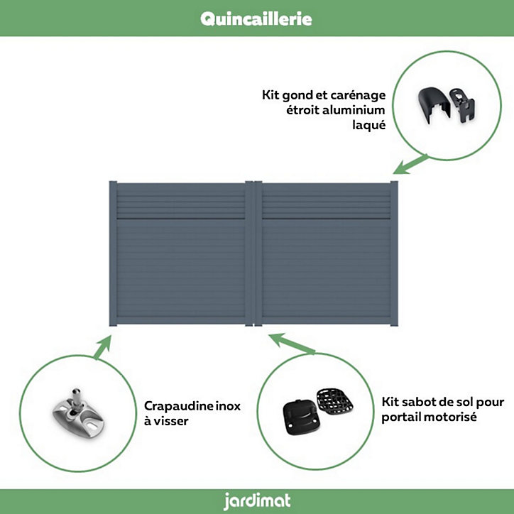 Portail Jardimat battant motorisé aluminium Annoire gris anthracite - 350 x h.177 cm