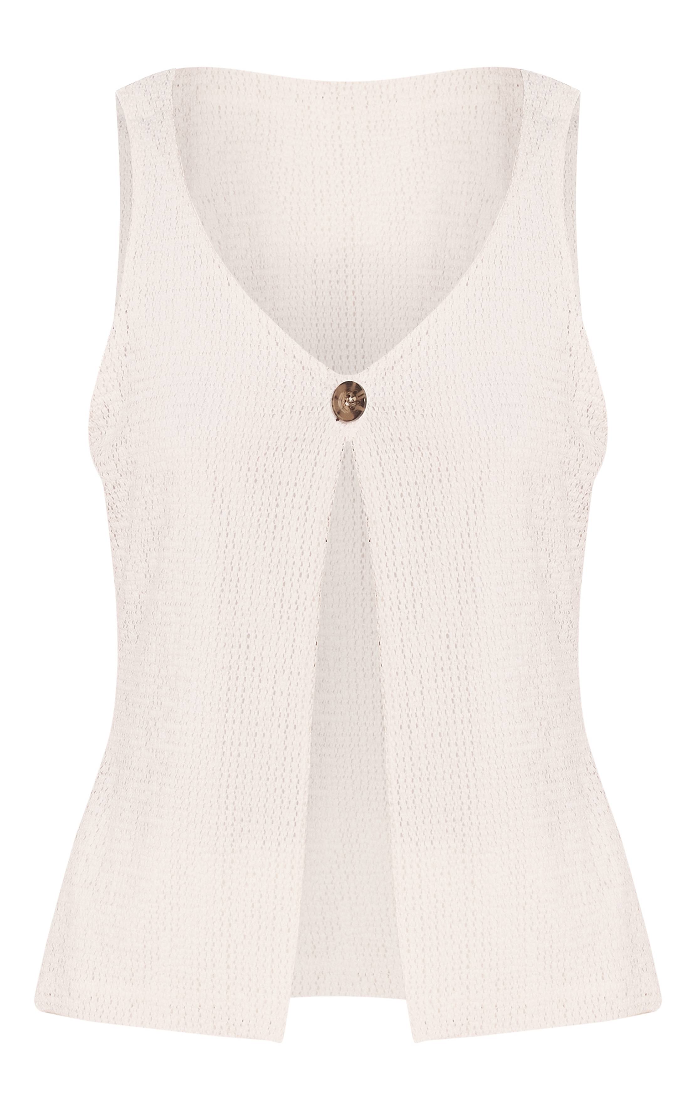 Blanc Ensemble Coordonné Gilet Long Texturé À Ourlet Fendu