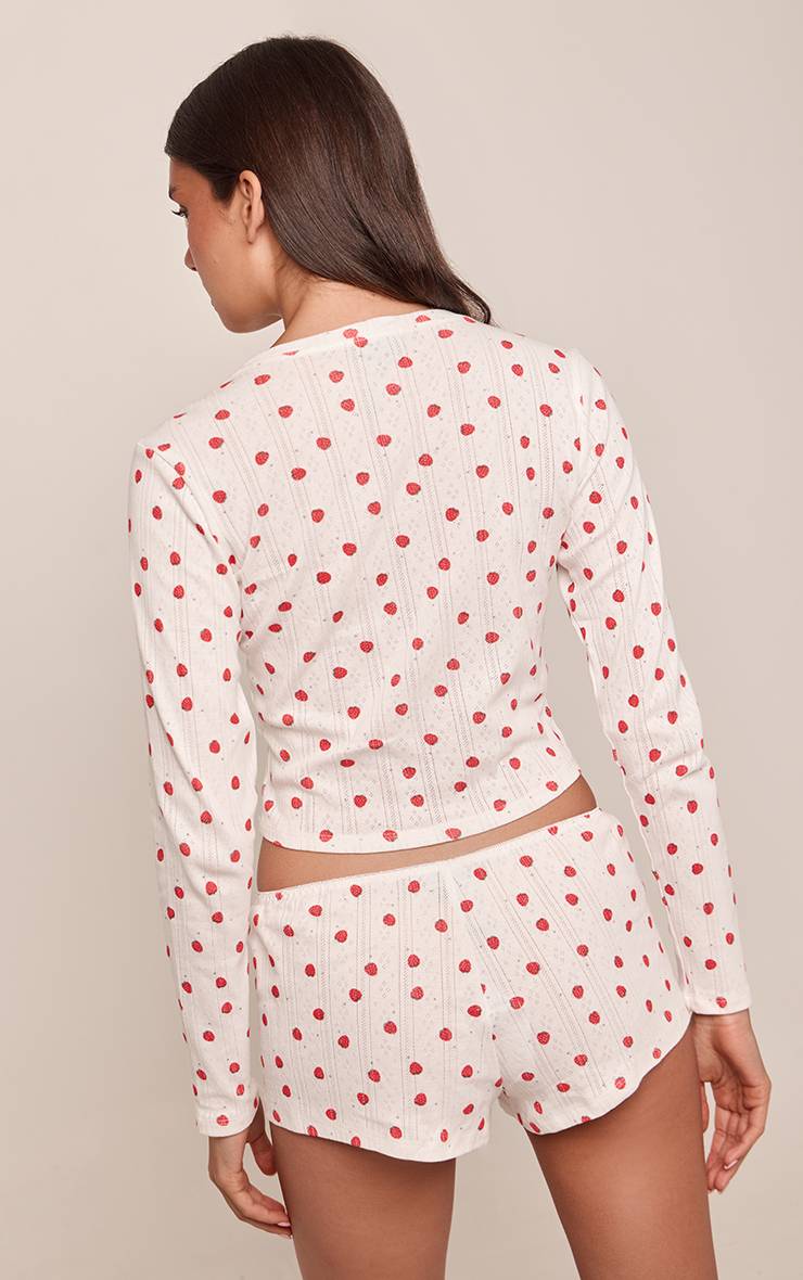 Blanc Short De Pyjama Mini Ajusté En Pointelle Motif Fraises