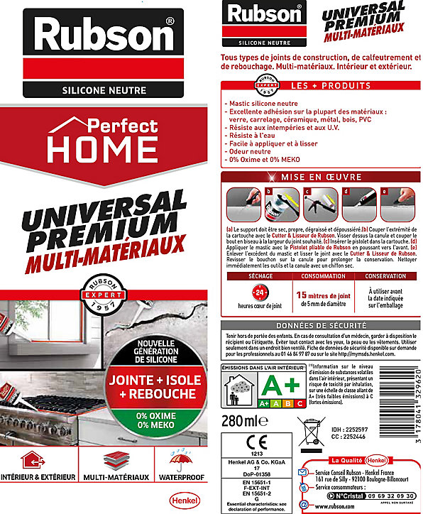Mastic Rubson Perfect Home Universal Premium transparent cartouche 280ml