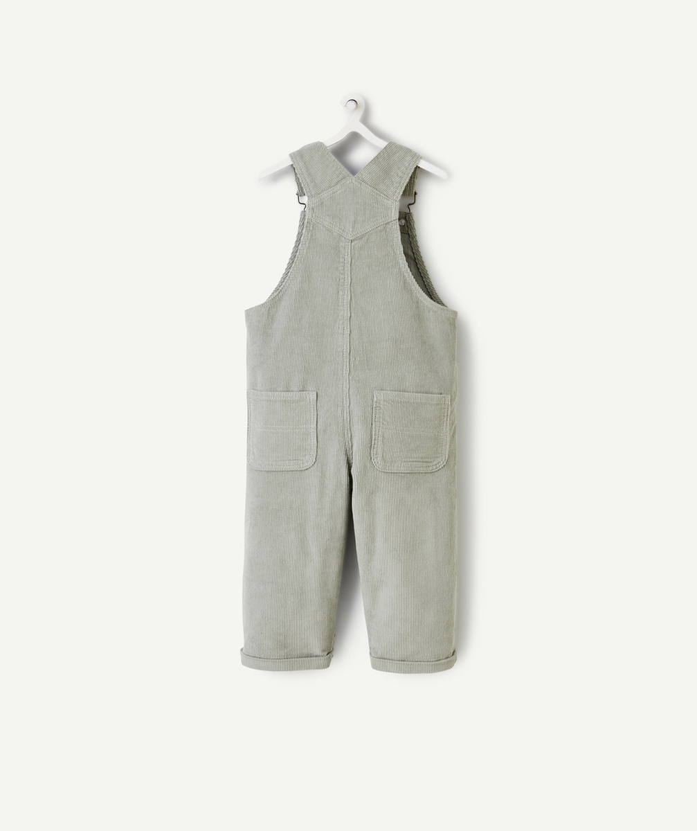 SALOPETTE BÉBÉ GARÇON EN VELOURS CÔTELÉ VERT AVEC PATCH BRODÉ
