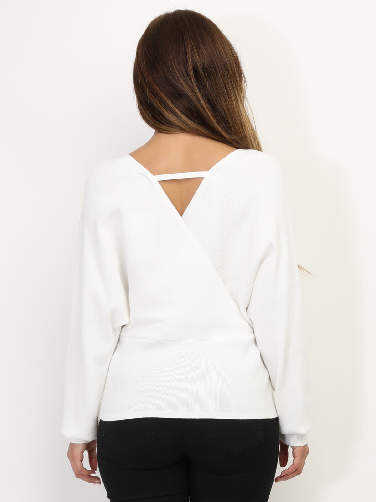 Pull en maille à col cache coeur- Blanc