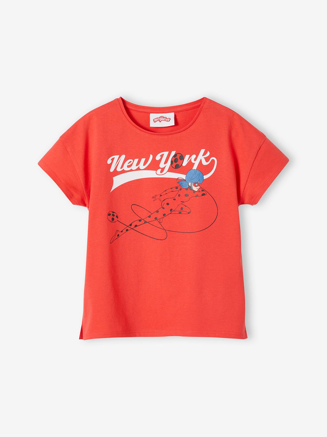 Camiseta Miraculous® de manga curta em vermelho vivo liso com estampas.