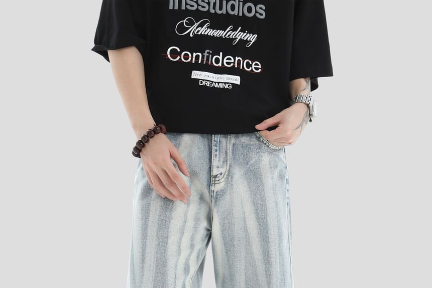 INStudio - Mid Rise Washed Straight Leg Jeans