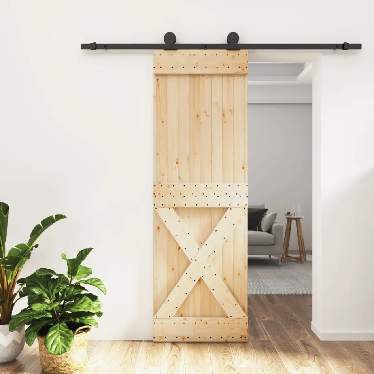 vidaXL Porte coulissante et kit de quincaillerie - 70x210 cm - Pin massif