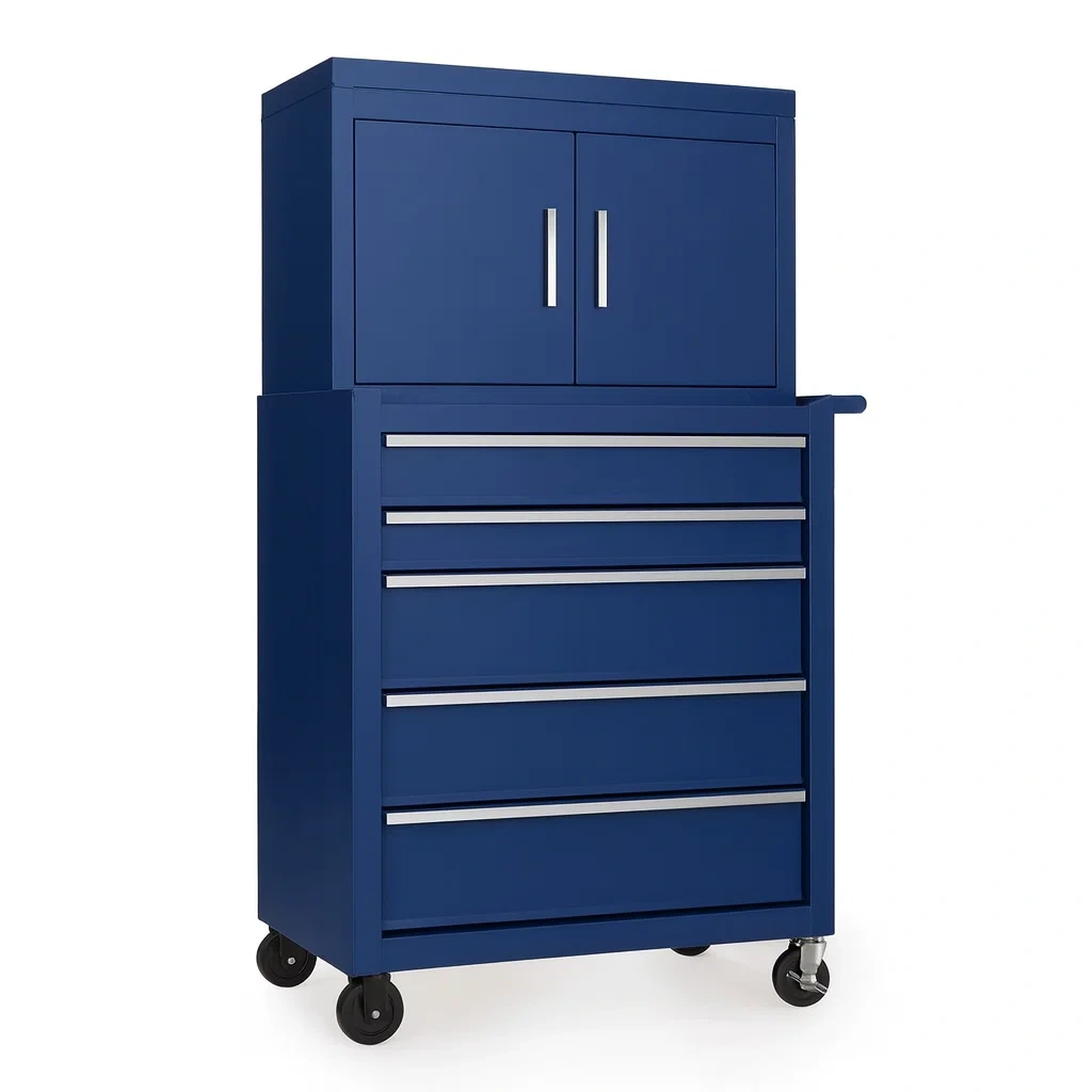 Chariot à outils en acier bleu avec 5 tiroirs et roulettes