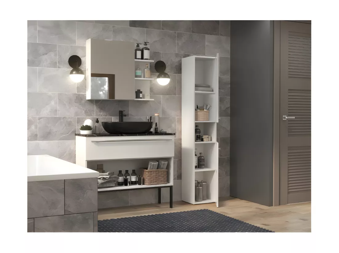 LUANA - Meuble salle de bain 2 portes - Dimensions 31x30x174 cm - Colonne rangement SDB