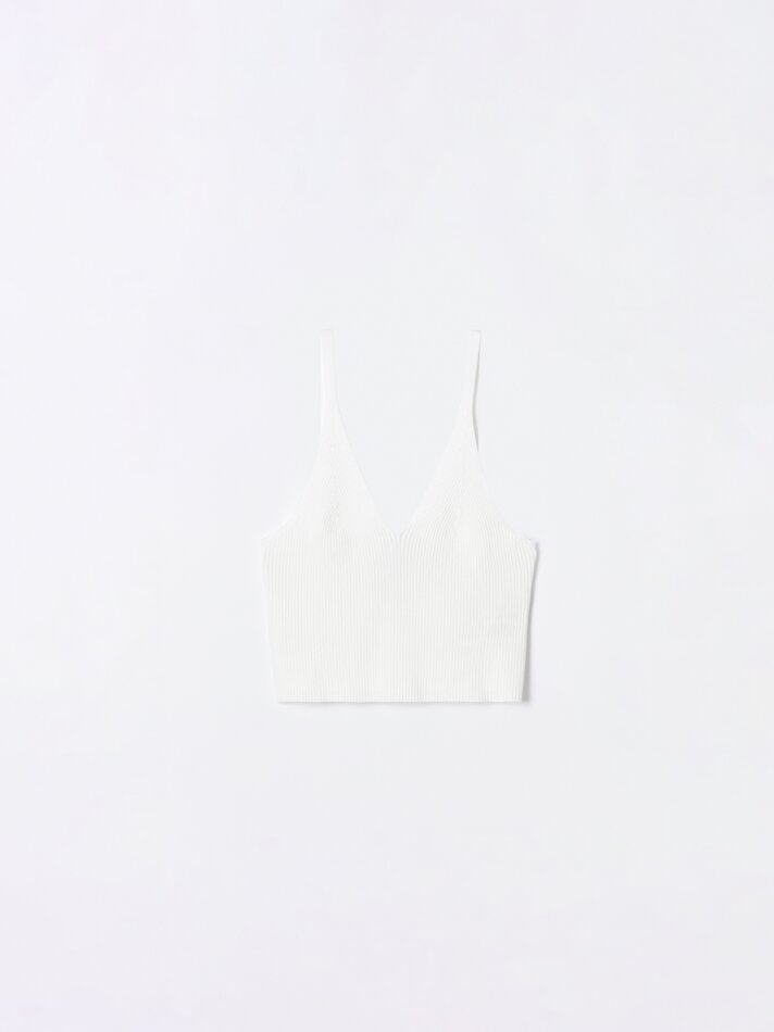 Top cropped de tricô - Branco