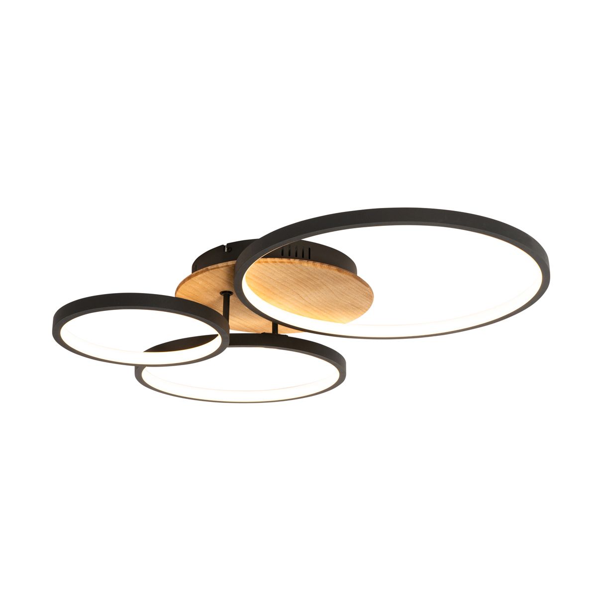 Plafondlamp zwart met hout incl. LED 3-staps dimbaar 3-lichts - Alec