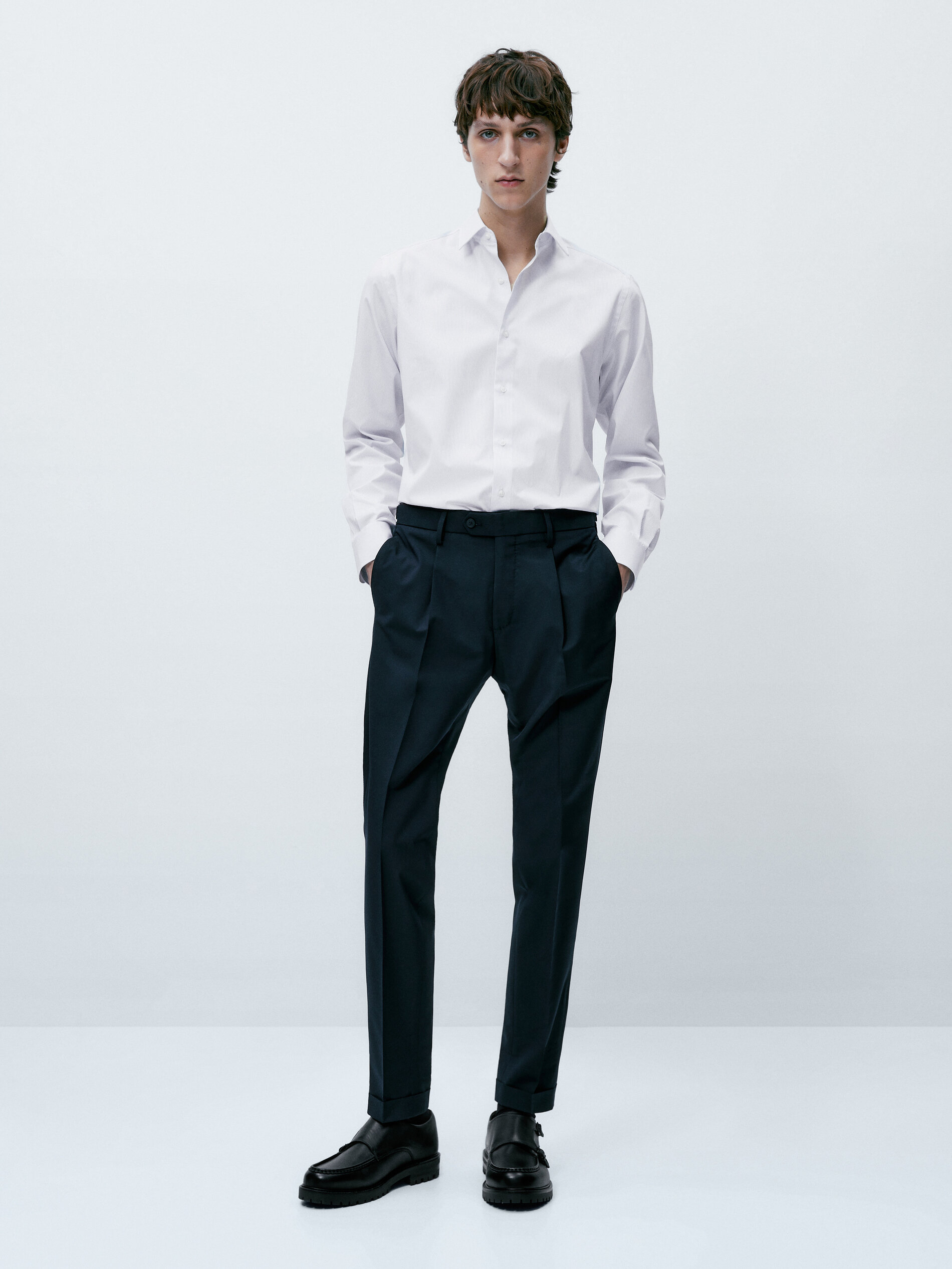 Camisa Rayas de algodão com corte slim - AZUL CLARO