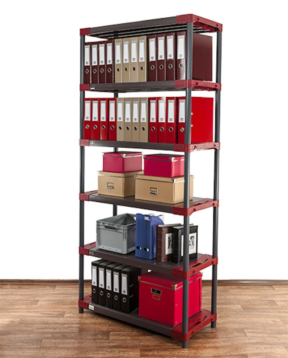 PROREGAL Kunststof Plank Grey Bear Extra Hoog HxBxD 220 x 90 x 46 cm Plank Draagvermogen 120 kg Grijs/Rood